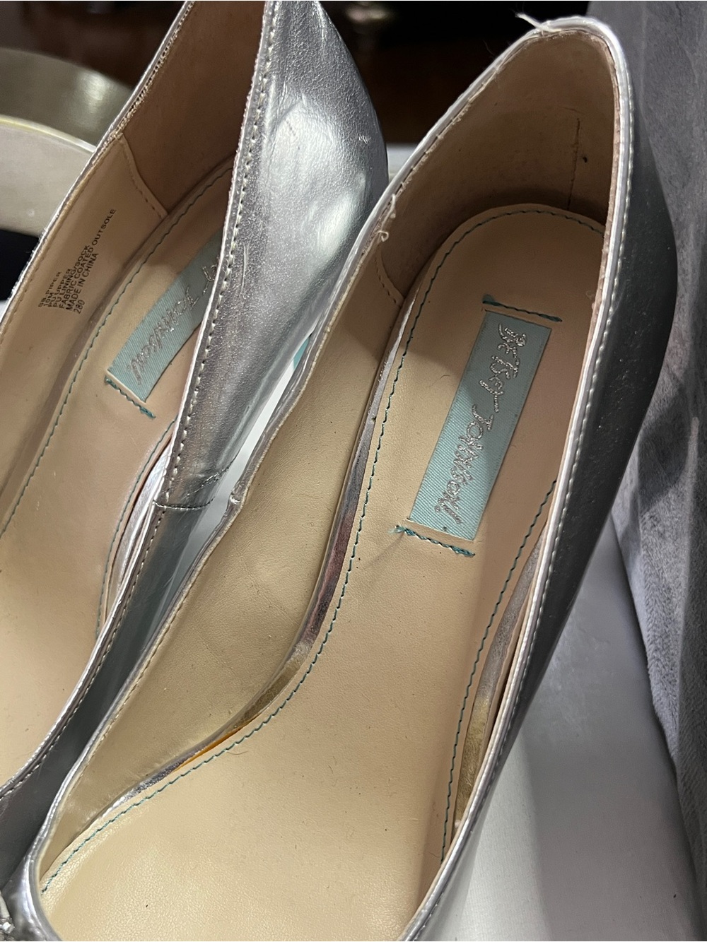Betsey Johnson Silver Pointed-Toe Pumps with Crystal Embellished Bow - Picture 2 of 5